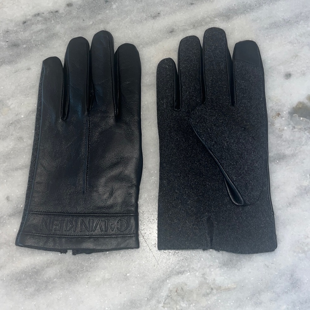 Calvin Klein Leather & Wool Gloves